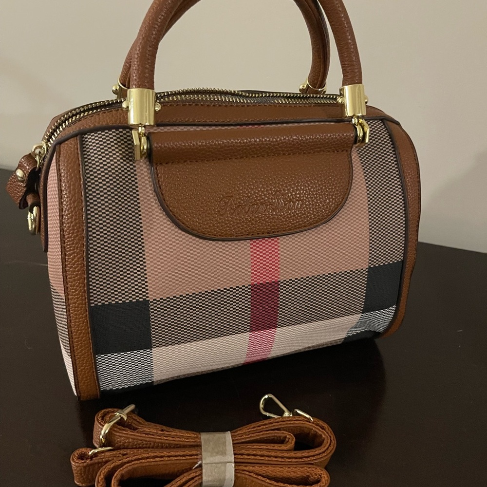 Unbranded Brown Checkered Tote Bag